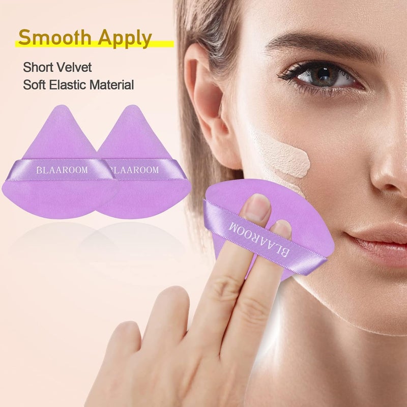 BLAAROOM 6 Pieces Powder Puff Face Makeup Velour Soft Triangle Powder Puffs for Loose Powder Mineral Powder Body Powder Wet Dry Cosmetic Foundation Sponge Makeup Tool - Purple - Image 4